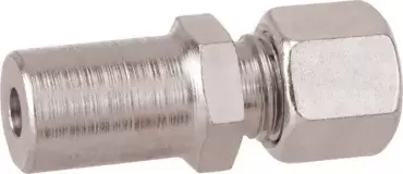 Straight gas adapter connection 8 MM inlet to 10 MM outlet for gas installations in motorhomes and campers.