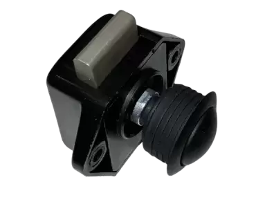 Mini black push-button closure with rosette for drawers and cabinets in caravans, motorhomes and campers.