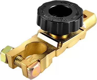 Negative terminal with integrated battery disconnector for caravans, motorhomes and campers.