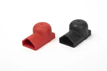 Set of rubber caps for battery terminals for caravans, motorhomes, campers and overland 4x4s.