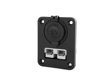 Panel with 12V female socket plus 50AH Anderson type female connector for caravans, motorhomes, campers and 4x4 overland.