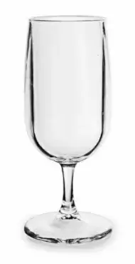 Transparent 12cl polycarbonate wine glass, very resistant. Suitable for household appliances.