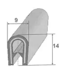Multipurpose rubber 14x9 mm for door seal profile with metal interior for motorhome, caravan and camper.