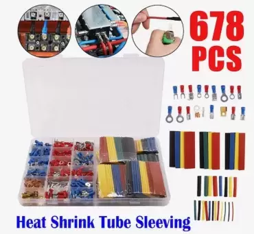 Box of 678 pieces of terminals and colorful thermo-shrinkable sleeve, ideal for automotive, caravans, motorhomes, campers and 4x4 overland.