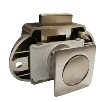 Square push-button closure with rosette and mechanism, matte nickel color