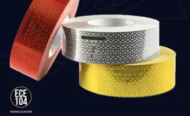 Continuous white V 23 reflective tape Oralite VC 104 per meter approved for trucks and large vehicles.