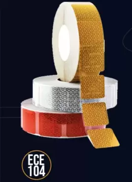 Oralite VC 104 short segmented yellow reflective tape V 23 per meter approved for trucks and large vehicles.