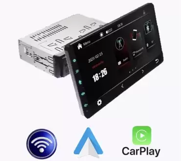 1 Din MP5 multimedia music system with 10″ capacitive touch screen for motorhomes and campers.