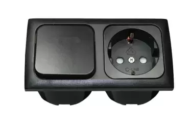 Plug + interior switch with BLACK frame for caravans, motorhomes and campers.