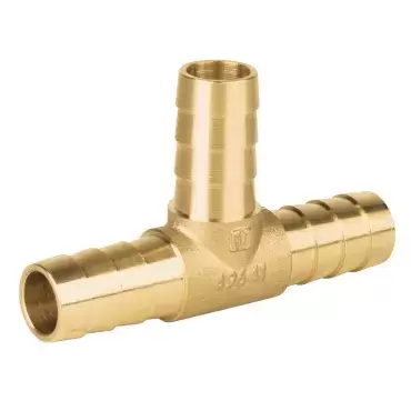 Metal T-shaped connector for water and gas installations in caravans, motorhomes and campers.