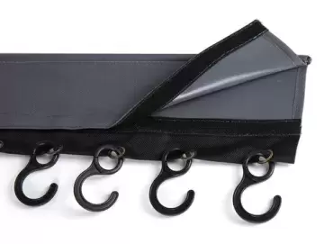 Textile guide for advancement with 8 hooks for motorhome, caravan and camper.