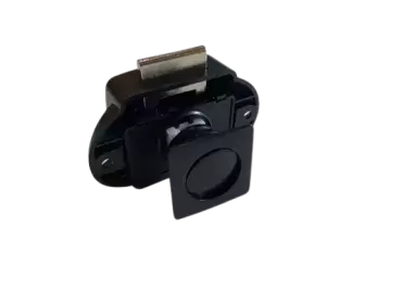 Door lock with square push button contour in matt black for caravans, motorhomes and campers.