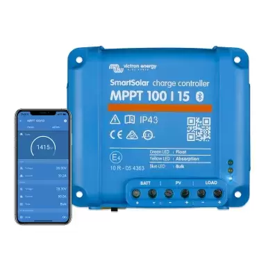 VICTRON Energy SmartSolar MPPT 100/15 solar regulator for motorhomes and campers.