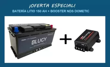 Compact Blugy 150AH Lithium Battery Pack + NDS DOMETIC Powerservice PSB 12V 40A / 60A / 80A Booster for motorhome and camper.