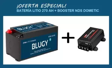 Compact Blugy 270AH Lithium Battery Pack + NDS DOMETIC Powerservice PSB 12V 40A / 60A / 80A Booster for motorhome and camper.
