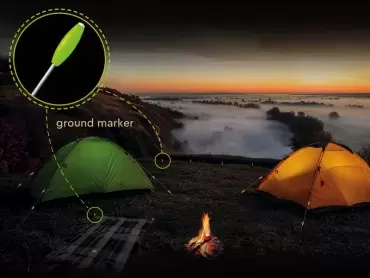 6-piece illuminated marker stake for marking and signalling the winds of tents and awnings of caravans, motorhomes and campers.