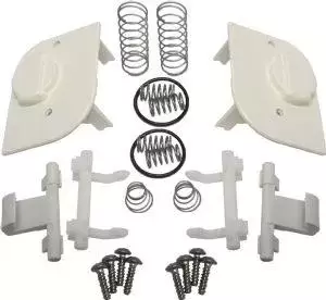 Replacement Thetford white toilet door lock repair kit for caravans, motorhomes and campers.