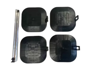 Original replacement 4 bases, chocks with positioning rod for electric self-lift legs of motorhomes and campers.