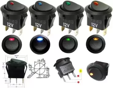 Round switch with GREEN led multiple functions caravan motorhome camper