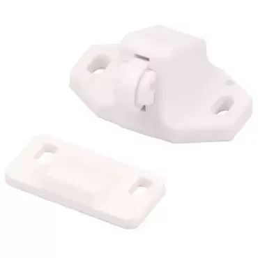 Plastic retainer lock for caravan, motorhome and camper cabinet doors.