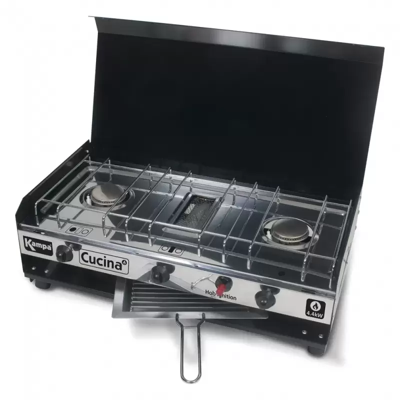 Cocina a gas KAMPA DOMETIC Mod. Alfresco 2 hornillas MAS tostador de pan Mas parrilla camping caravaning.