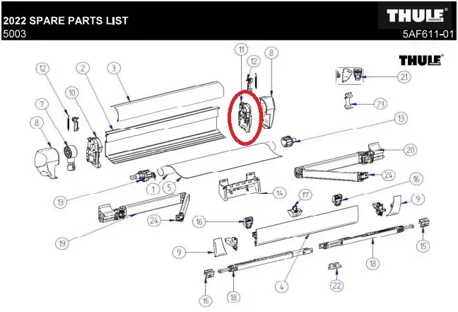 Conjunto de terminal derecha Thule Omnistor 5003 para autocaravana, caravana y camper
