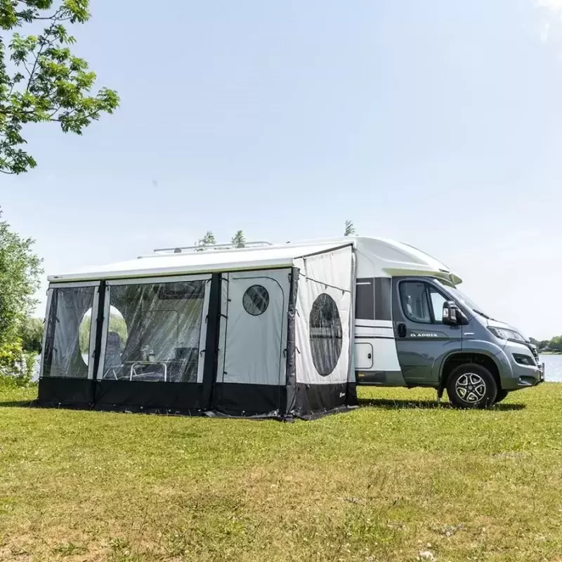 Puerta frontal con puerta Scala universal 1,10m para toldos Thule, Fiamma y Dometic a partir de 3m para autocaravana, caravana y camper