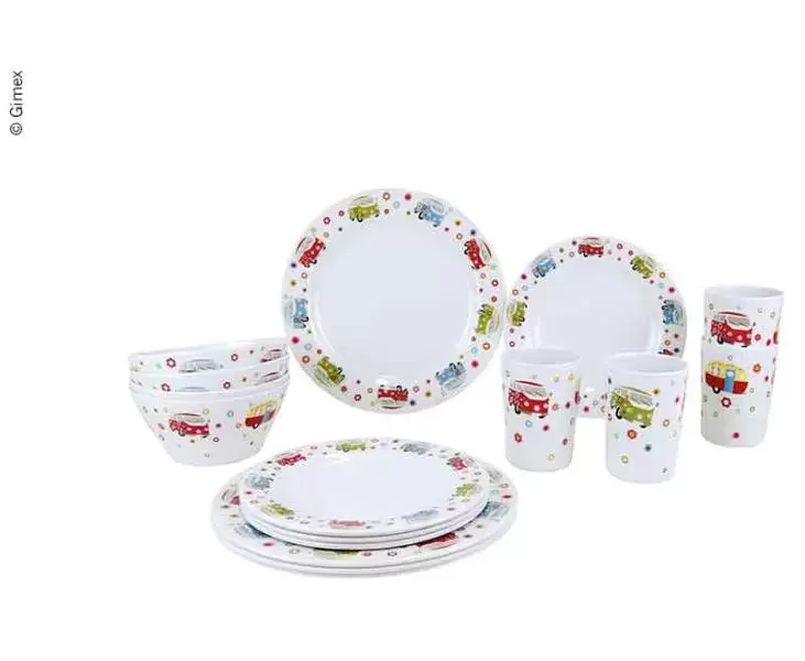 Vajilla Melamina decoracion  Furgo 16 piezas 4 personas camping caravaning