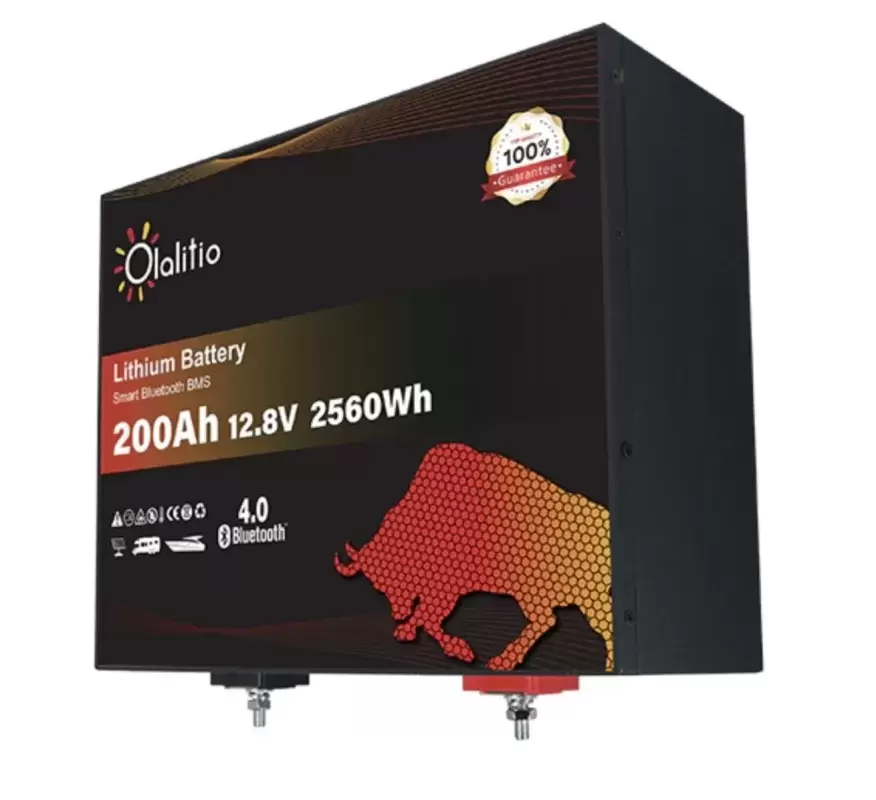 Batería de Litio bajo asiento 200Ah 12.8V LiFePO4 Smart BMS con Bluetooth para Autocaravana y camper. Dimensiones (L x W x H) mm: 357 * 338 * 152mm