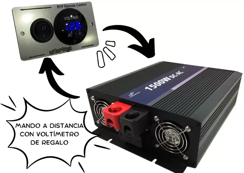 Inversor de corriente Onda Pura 1500W, 230V, 12V para caravanas, autocaravanas, camper y 4x4 overland.