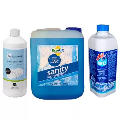 bottles of products for toilet