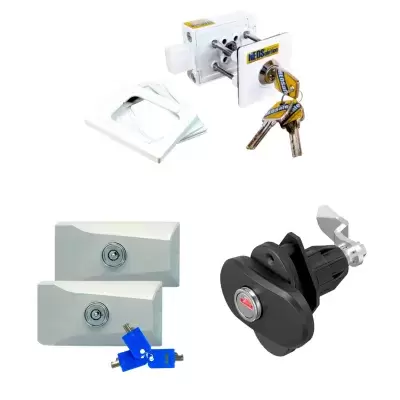 Exterior security locks and closures for motorhomes, caravans and campers