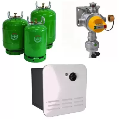 Refillable bottles, shock sensor, water heater, motorhome and motorhome