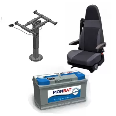 Adjustable seats, tables and feet, motorhome and camper interior electricity